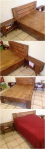Pallet Bed with Headboard and Side Tables