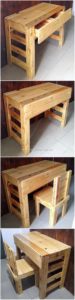 Pallet Table with Drawers and Chair
