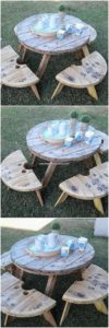 Pallet Round Top Table and Benches