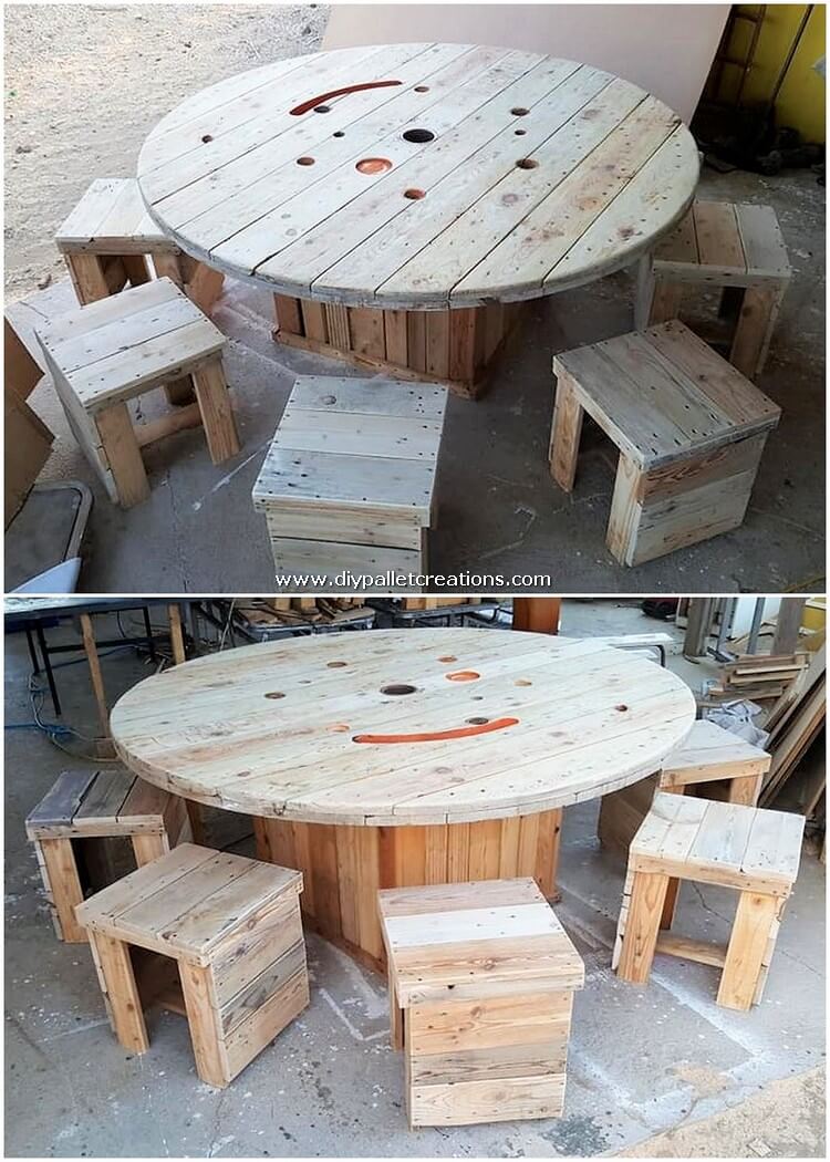 Round Top Pallet Table and Stools